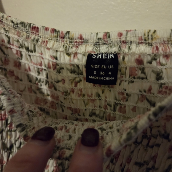 Shein Cottagecore Floral Puff Sleeve Smocked Top - Picture 3 of 6